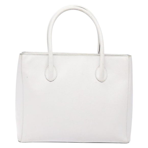 CELINE Hand Bag Leather White Gold Auth bs28734