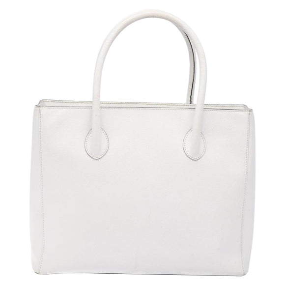CELINE Hand Bag Leather White Gold Auth bs28734