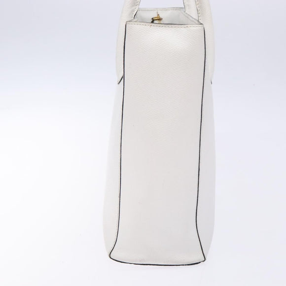 CELINE Hand Bag Leather White Gold Auth bs28734