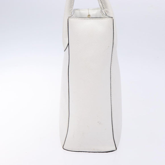CELINE Hand Bag Leather White Gold Auth bs28734