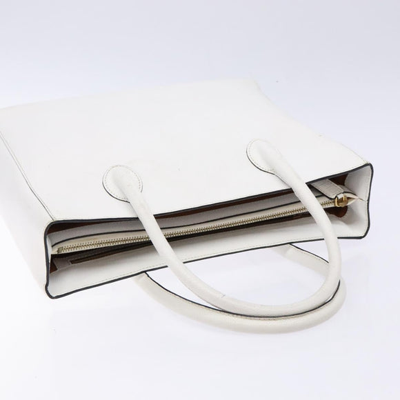 CELINE Hand Bag Leather White Gold Auth bs28734