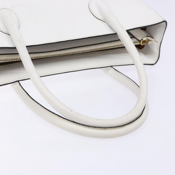 CELINE Hand Bag Leather White Gold Auth bs28734