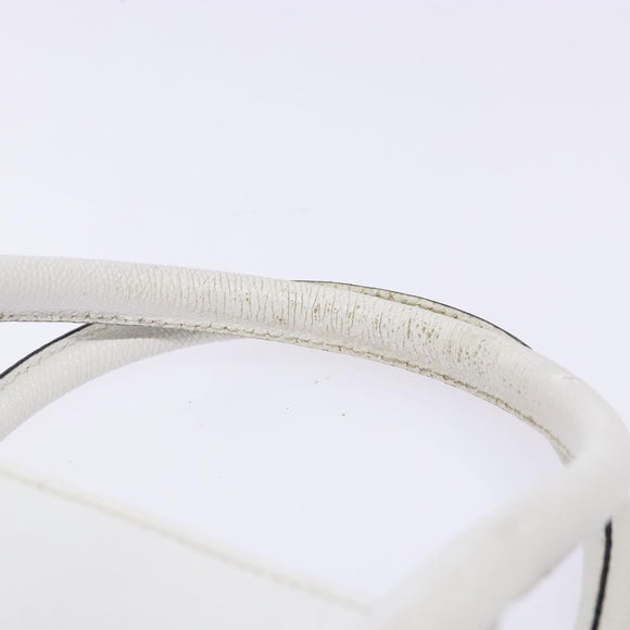 CELINE Hand Bag Leather White Gold Auth bs28734