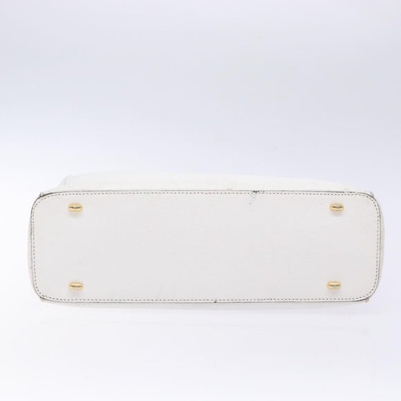 CELINE Hand Bag Leather White Gold Auth bs28734
