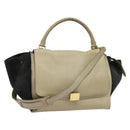 CELINE Trapeze Hand Bag Leather Suede 2way Beige Black gold Auth bs28736-1