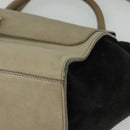 CELINE Trapeze Hand Bag Leather Suede 2way Beige Black gold Auth bs28736-15
