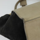 CELINE Trapeze Hand Bag Leather Suede 2way Beige Black gold Auth bs28736-16