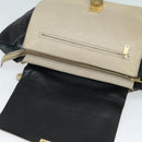 CELINE Trapeze Hand Bag Leather Suede 2way Beige Black gold Auth bs28736-19