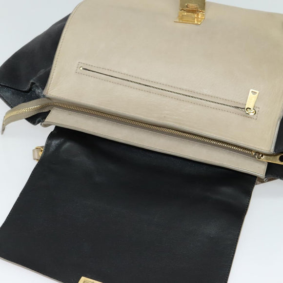 CELINE Trapeze Hand Bag Leather Suede 2way Beige Black gold Auth bs28736