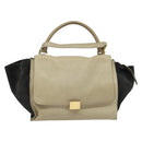 CELINE Trapeze Hand Bag Leather Suede 2way Beige Black gold Auth bs28736-13