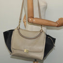 CELINE Trapeze Hand Bag Leather Suede 2way Beige Black gold Auth bs28736-25