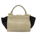 CELINE Trapeze Hand Bag Leather Suede 2way Beige Black gold Auth bs28736-2