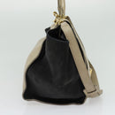 CELINE Trapeze Hand Bag Leather Suede 2way Beige Black gold Auth bs28736-3