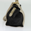 CELINE Trapeze Hand Bag Leather Suede 2way Beige Black gold Auth bs28736-4