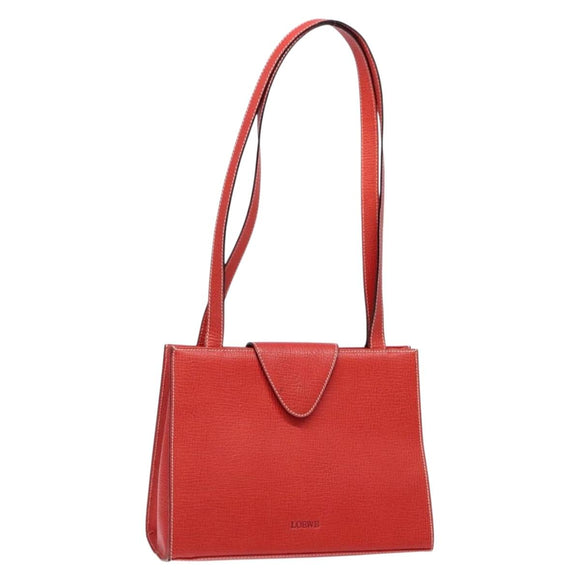 LOEWE Tote Bag Leather Red Gold Auth bs28739