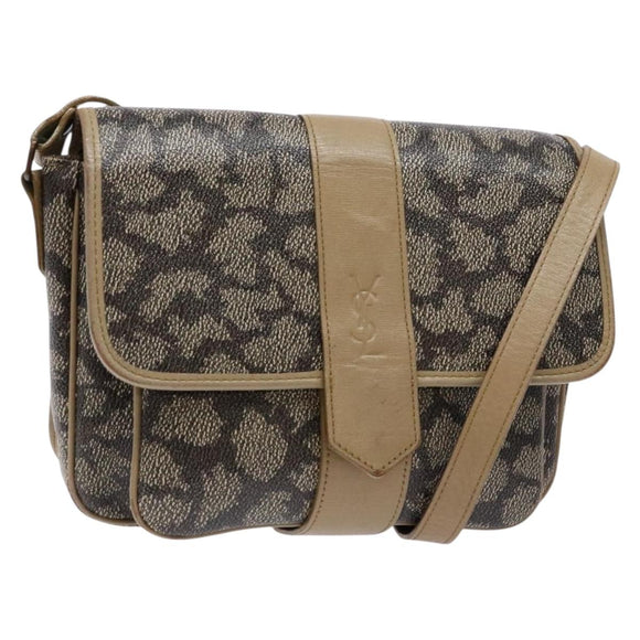 SAINT LAURENT Shoulder Bag PVC Leather Beige Gray Auth bs28744