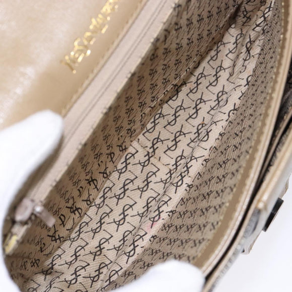 SAINT LAURENT Shoulder Bag PVC Leather Beige Gray Auth bs28744