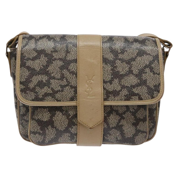 SAINT LAURENT Shoulder Bag PVC Leather Beige Gray Auth bs28744