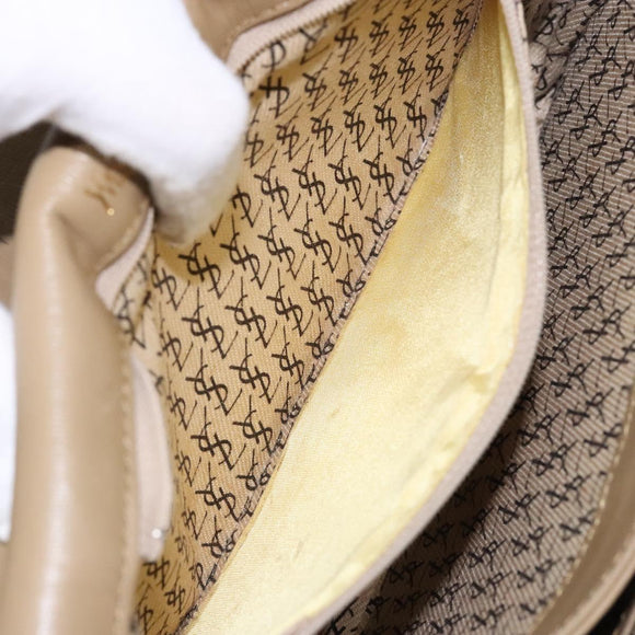 SAINT LAURENT Shoulder Bag PVC Leather Beige Gray Auth bs28744