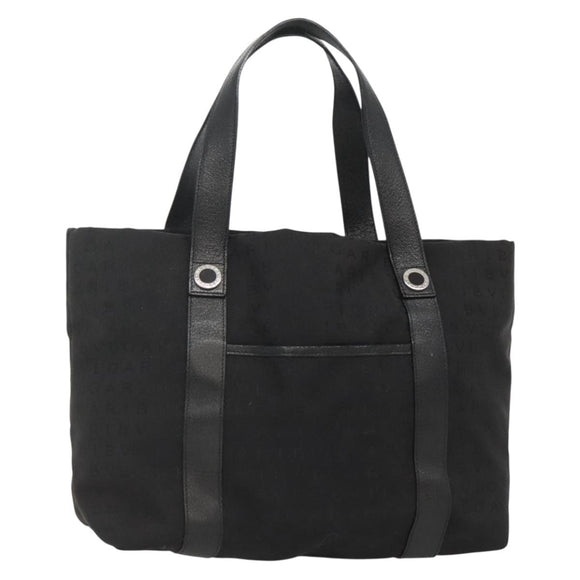 BVLGARI Logo Mania Tote Bag Canvas Black Silver Auth bs28748