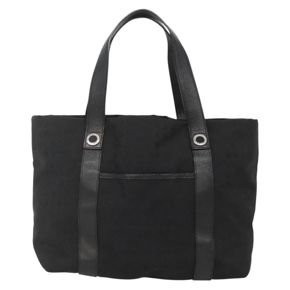 BVLGARI Logo Mania Tote Bag Canvas Black Silver Auth bs28748
