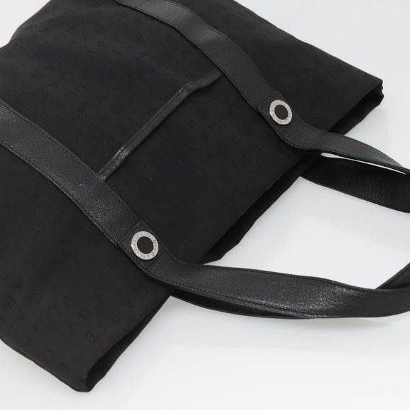 BVLGARI Logo Mania Tote Bag Canvas Black Silver Auth bs28748