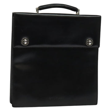 BVLGARI Business Bag Leather Black Silver Auth bs28749