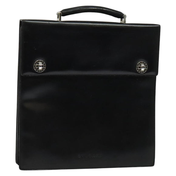 BVLGARI Business Bag Leather Black Silver Auth bs28749
