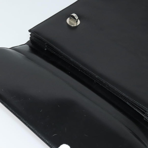 BVLGARI Business Bag Leather Black Silver Auth bs28749