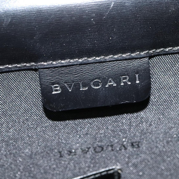 BVLGARI Business Bag Leather Black Silver Auth bs28749
