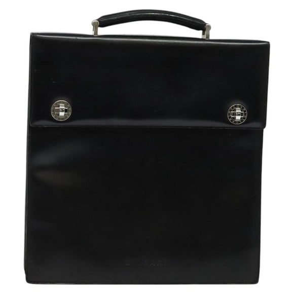 BVLGARI Business Bag Leather Black Silver Auth bs28749