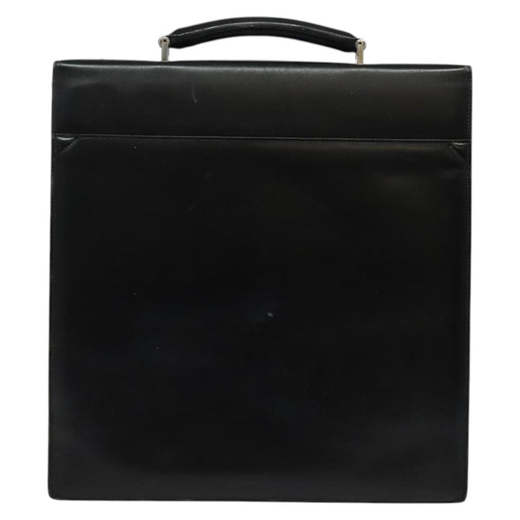 BVLGARI Business Bag Leather Black Silver Auth bs28749