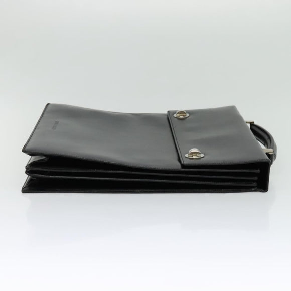 BVLGARI Business Bag Leather Black Silver Auth bs28749