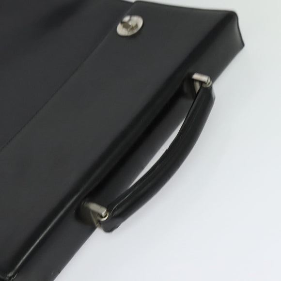 BVLGARI Business Bag Leather Black Silver Auth bs28749