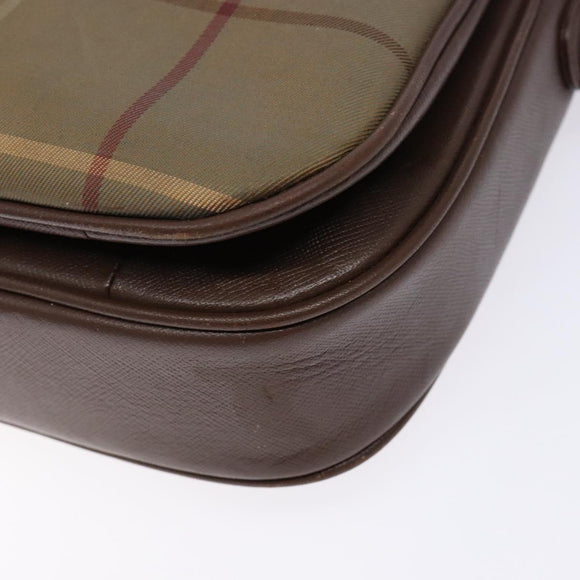 Burberrys Nova Check Shoulder Bag Leather Canvas Beige Gold Auth bs28750