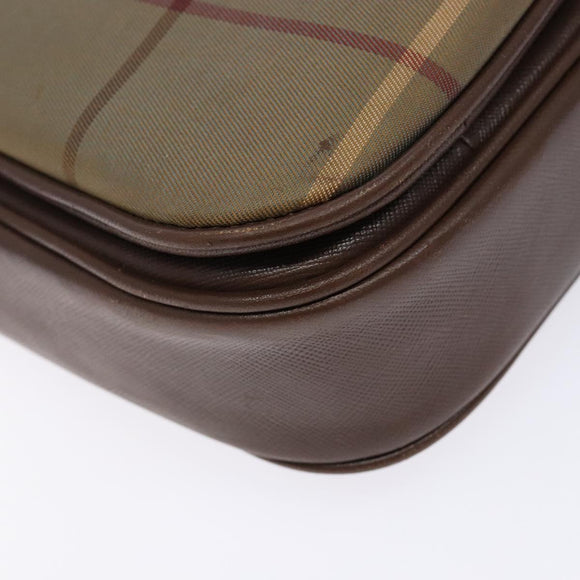 Burberrys Nova Check Shoulder Bag Leather Canvas Beige Gold Auth bs28750