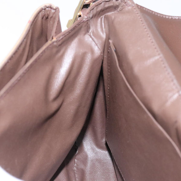 Burberrys Nova Check Shoulder Bag Leather Canvas Beige Gold Auth bs28750