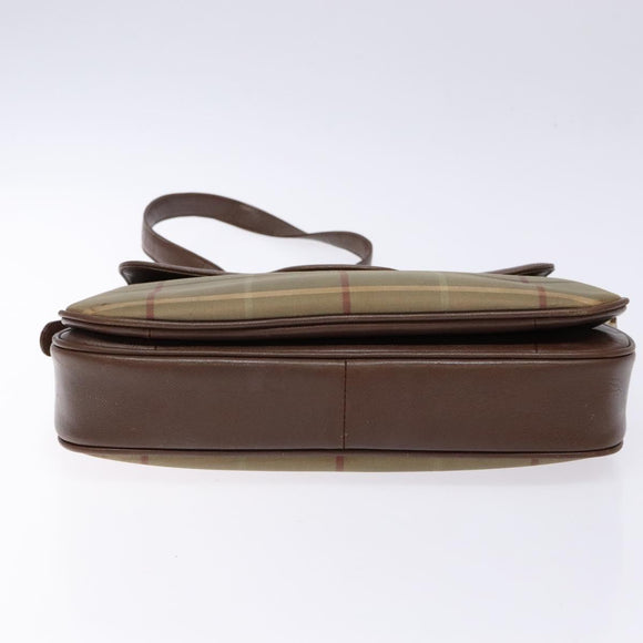 Burberrys Nova Check Shoulder Bag Leather Canvas Beige Gold Auth bs28750