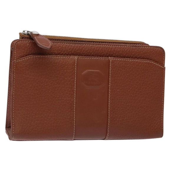 BURBERRY Clutch Bag Leather Brown Gold Auth bs28752