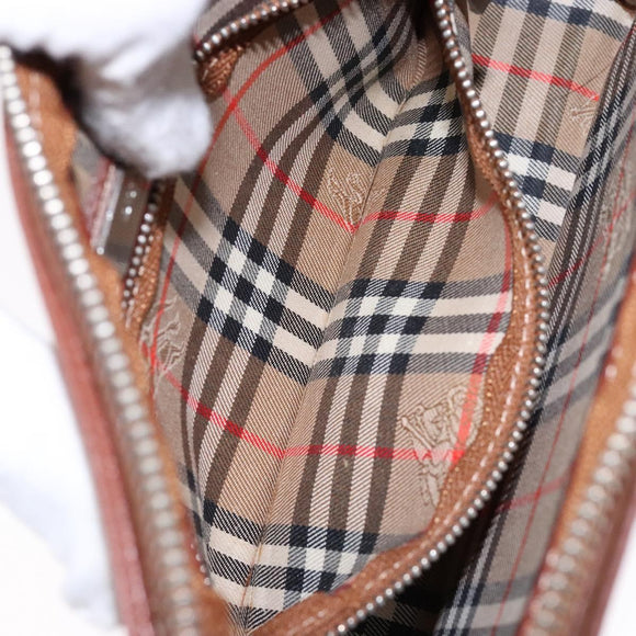 BURBERRY Clutch Bag Leather Brown Gold Auth bs28752