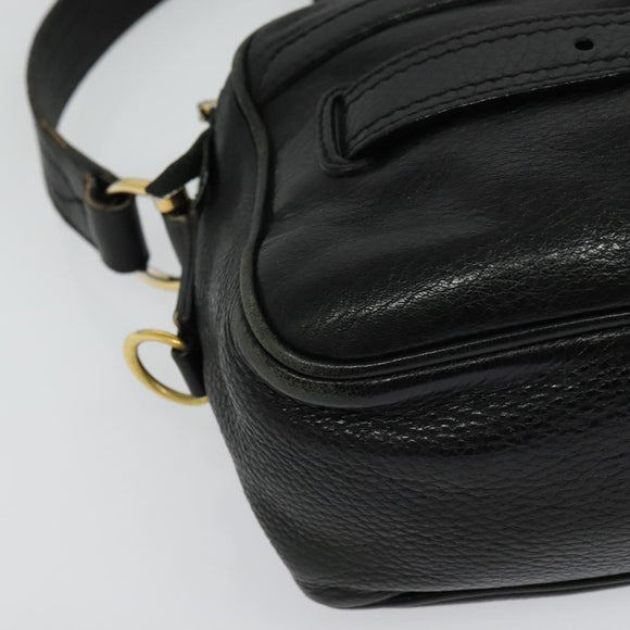 BURBERRY Shoulder Bag Leather Black Gold Auth bs28753