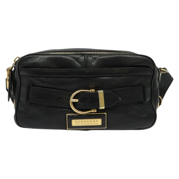 BURBERRY Shoulder Bag Leather Black Gold Auth bs28753
