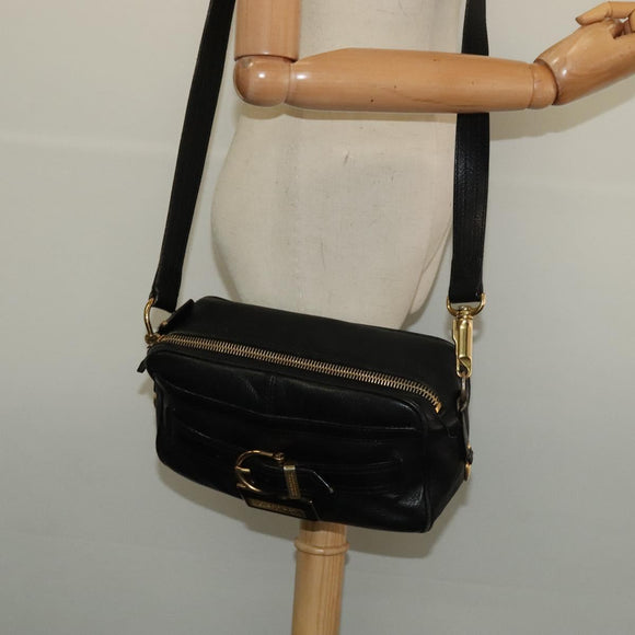 BURBERRY Shoulder Bag Leather Black Gold Auth bs28753