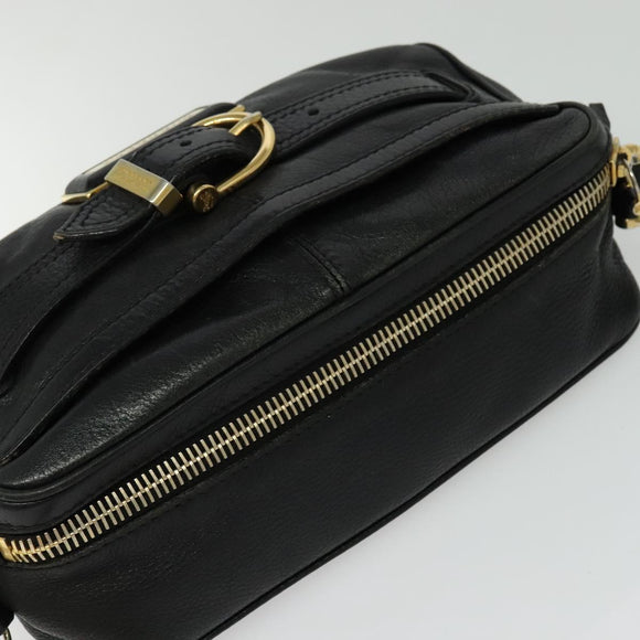 BURBERRY Shoulder Bag Leather Black Gold Auth bs28753