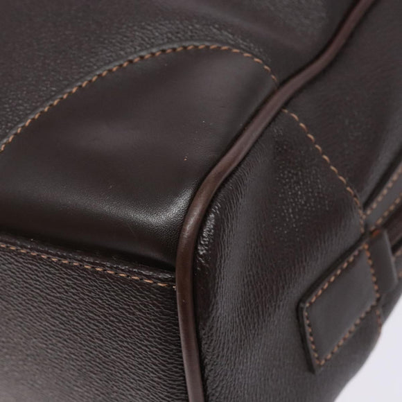 BURBERRY Hand Bag Leather Dark Brown Gold Auth bs28754