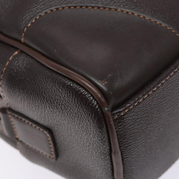 BURBERRY Hand Bag Leather Dark Brown Gold Auth bs28754