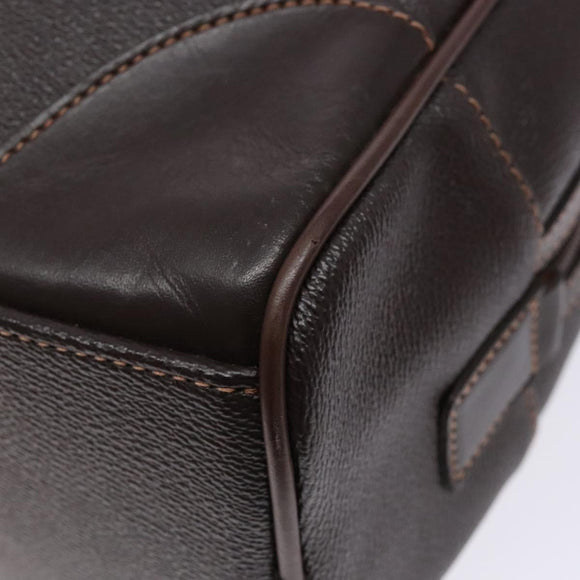 BURBERRY Hand Bag Leather Dark Brown Gold Auth bs28754