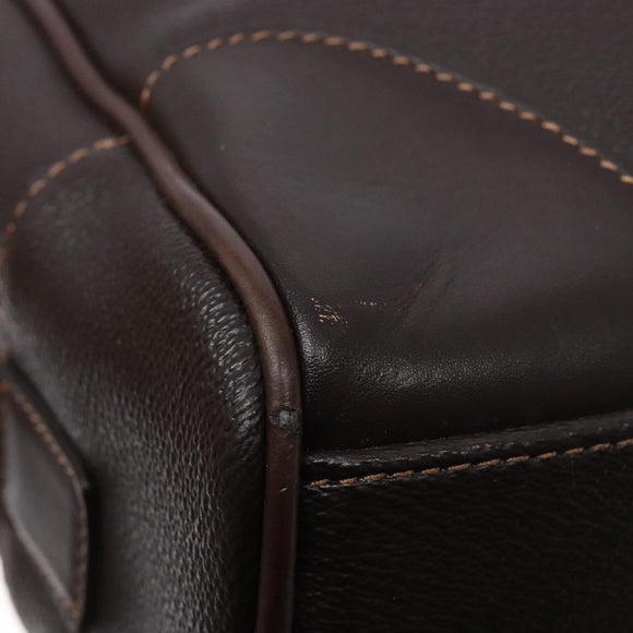 BURBERRY Hand Bag Leather Dark Brown Gold Auth bs28754