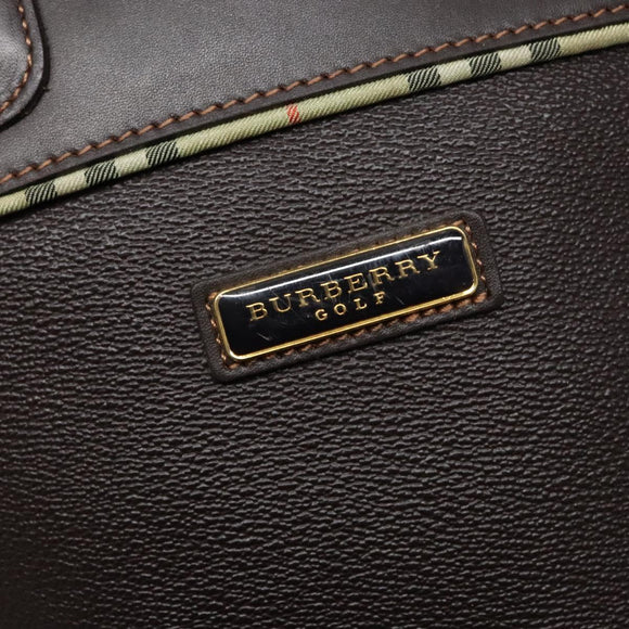 BURBERRY Hand Bag Leather Dark Brown Gold Auth bs28754