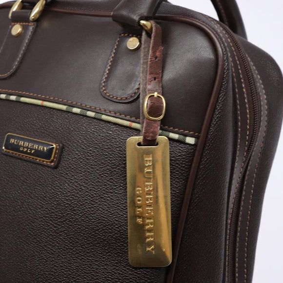 BURBERRY Hand Bag Leather Dark Brown Gold Auth bs28754